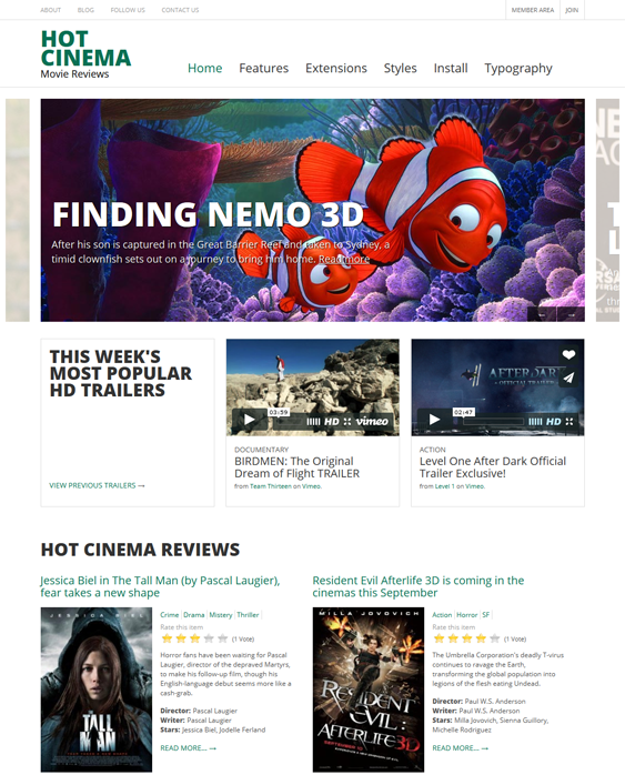 hot cinema review joomla templates