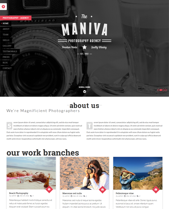 photography one page wordpress themes