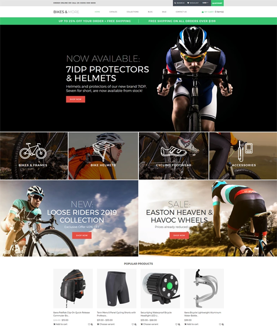 shopify themes for selling cycling gear bikes