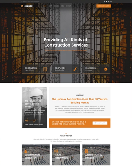 wordpress themes for construction companies building contractors