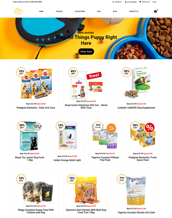 shopify themes online pet stores