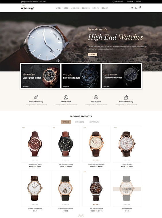 shopify themes for online watch and jewelry stores