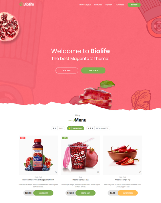magento themes for selling food online