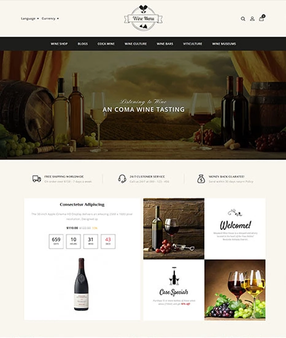 opencart themes for online wine stores