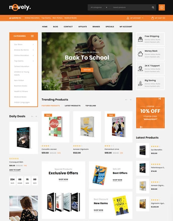 opencart themes for online bookstores