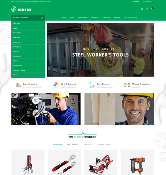 opencart themes for hardware tool home improvement diy stores