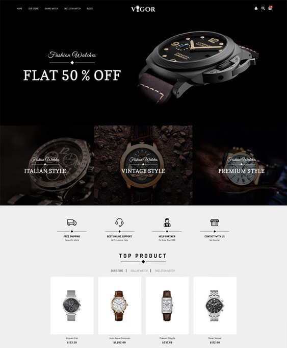 opencart theme for watch stores