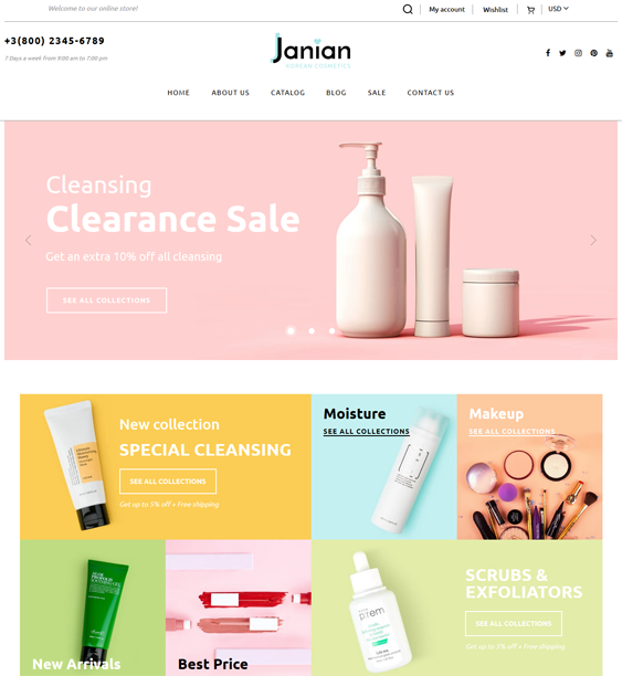 Shopify theme for selling beauty products like cosmetics, skincare, makeup, and perfume