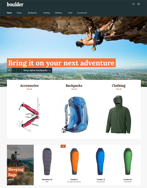 shopify themes for backpack stores