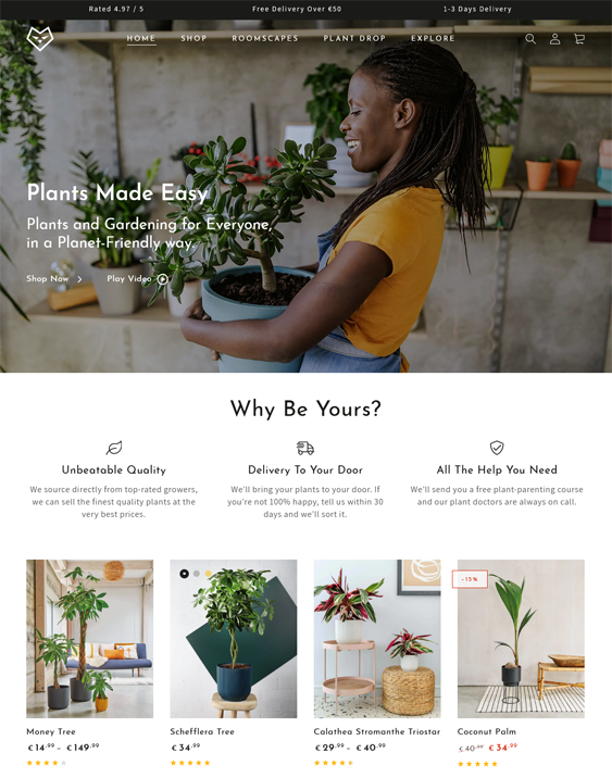 be yours peace plant store shopify theme