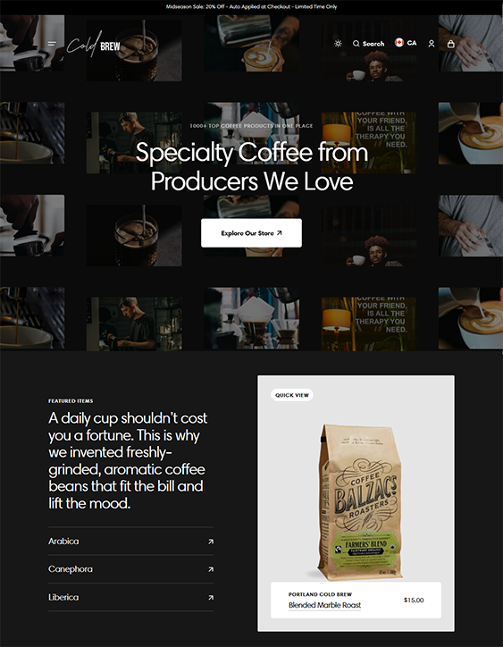 portland cold brew coffee shopify theme